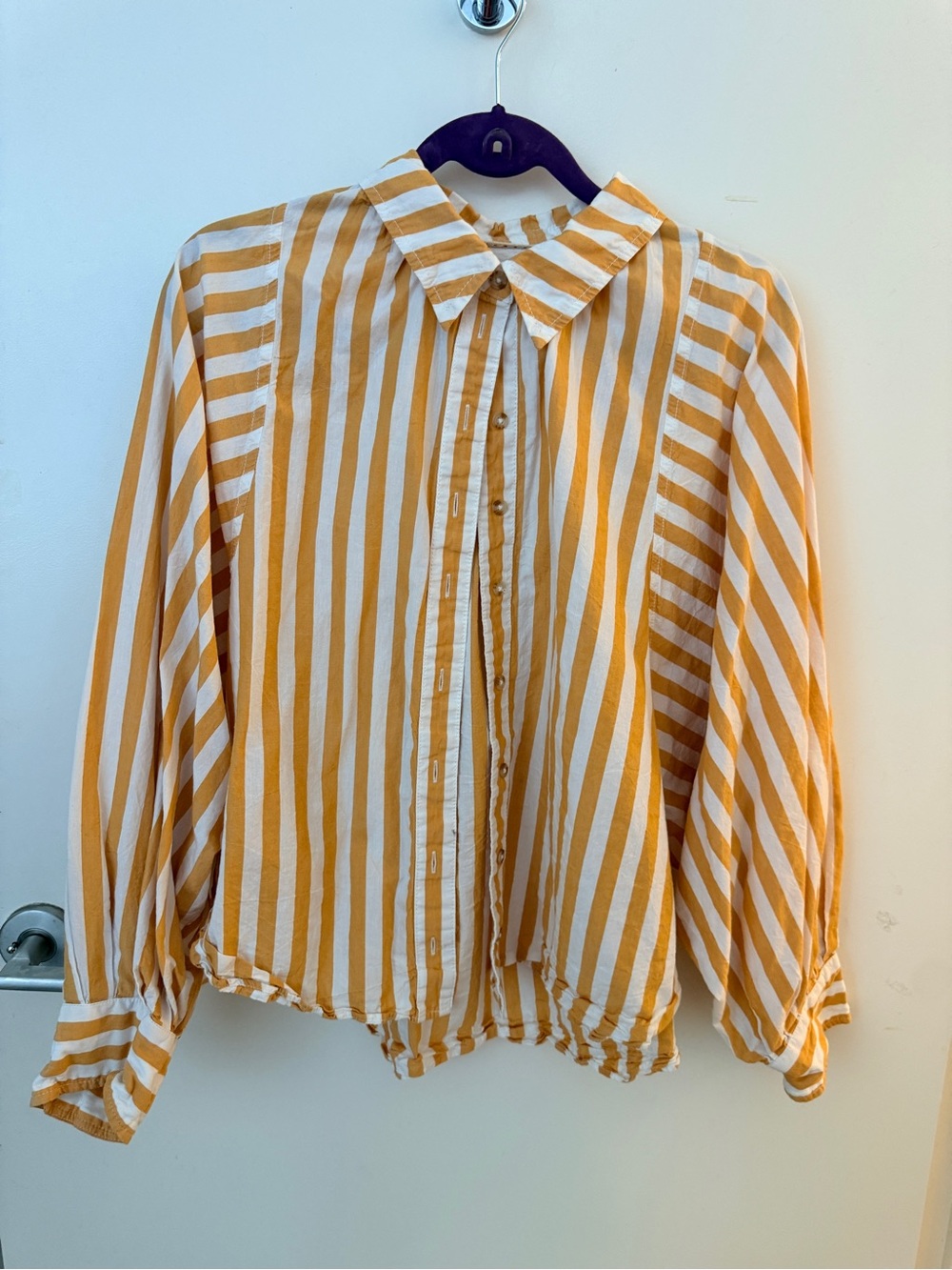 Pilcro Mustard and White Vertical Stripe Button-Down Shirt